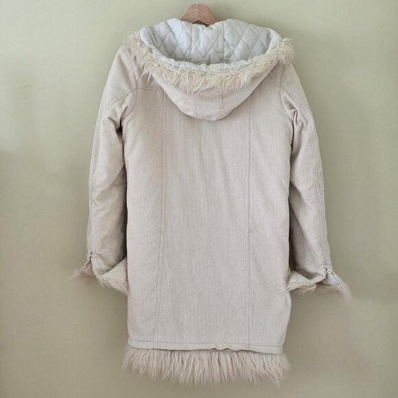 Women's Cream Faux Fur Trim Hooded Coat - Picture 2 of 16